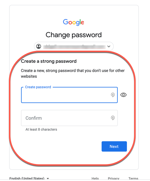 Create a new password gmail